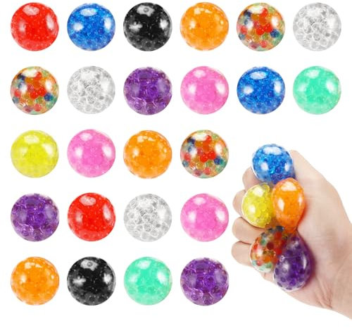 Auauraintt 24 Stück Mini Stress Balls, Regenbogen Squeeze Bälle, Mini Stressball Squishy Ball mit Wasserperlen, Antistressbal, Bunte Anti Stress Squeeze für Angst abbauen und Beruhigung