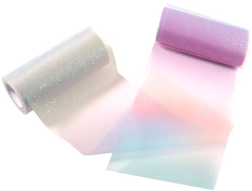 Getyjoe 2 Rollen Tischläufer Regenbogen Glitzer Tüllband Tischläufer Tüll für Schultüte 15cm*9m Tüllband für Geburtstage DIY Handwerk Hochzeit Tischdeko
