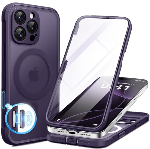 BERFY for iPhone 16 Pro Max Case, Compatible with MagSafe,Deep Purple | Built-in Screen Protector, Full Camera Protection, Shockproof Full Body Magnetic Clear Phone Case 6.9