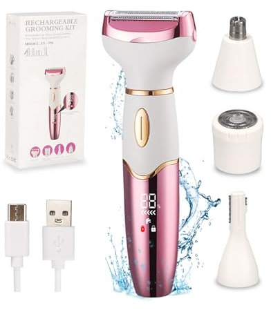 Tefola 4-In-1 LCD-Digitalanzeige Lady Shaver Für Damen Elektrisch, Wasserdicht Haartrimmer Intimbereich, Epilierer Damen zur im Gesicht, Unter Den Achseln, im Bikini und Anderen Bereichen