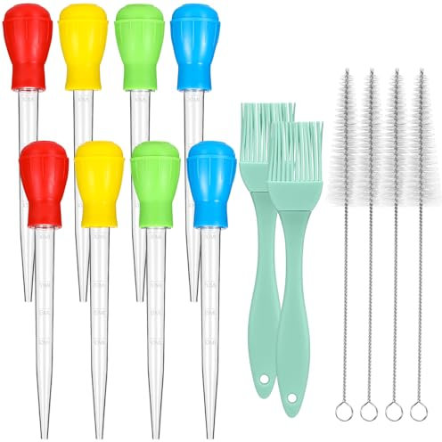 Boao 14 Pcs Nylon Heat-resistant Turkey Baster Cooking Set Includes Meat Baster, Silicone Basting Brush and Cleaning Brush for BBQ Grill Baking Kitchen Cooking Tool