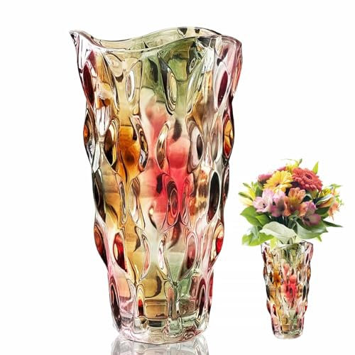 Grand vase en verre coloré vintage pour fleurs, 24 cm de haut, grand vase à fleurs coloré en cristal, vases floraux en nid d'abeille, pour décoration d'intérieur, décoration de mariage, ornements
