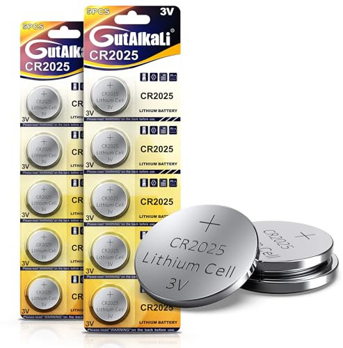 GutAlkaLi CR2025 3V Batteries Lithium Button Cells Electric CR 2025 Lithium Pack of 10