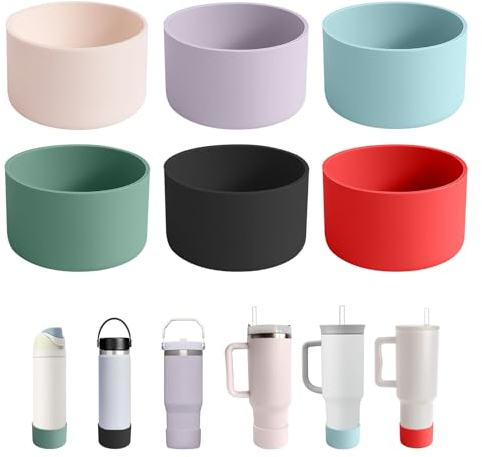 IOXXL 6Pcs Silicone Cup Boots for Water Bottle Fits Stanley/Hydro Flask/Simple Modern/Yeti/Owala, 2.8-3.1in Width Bottom Protector Cover Sleeve (6 Colors)