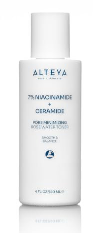 Alteya Toner à l'eau de rose pour affiner les pores 120 ml avec 7 % de niacinamide + céramide – Réduit les pores et l'hyperpigmentation – Pour tous les types de peau