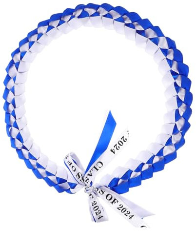 GLSTOY 2024 Graduation Party Handmade Swirl Stripe Ribbon Garland Necklace Blue White