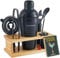 Set da cocktail da 8 pezzi, in acciaio inox, misurino, colino, cucchiaio, pinza, apribottiglie, supporto in legno e biglietti di ricette per feste e festività (nero opaco – colore legno)