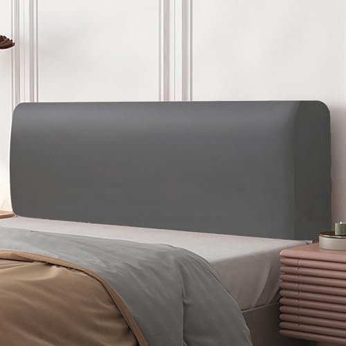 Kamanan Bettkopfteil Hussen, PU Leder Bett Kopfteil Bezug, Staubdichte Dehnbare Kopfteilbezug, Grau, 180cm