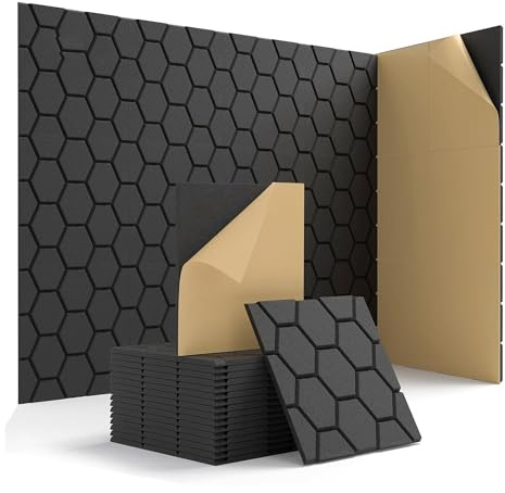 Muuoeou 15er-Pack Schalldichte Wandpaneele, Akustikschaumplatten, 30,5 X 30,5 X 1 Cm, Selbstklebende Schallabsorbierende Platte, Schwarz