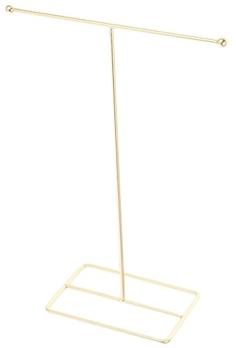 KOMBIUDA Porte Bijoux Organisateur de Collier T-shaped en Fer Doré et Présentoir à Boucles D'oreilles pour Bijoux, pour Rangement en Magasin ou Salle de Bain