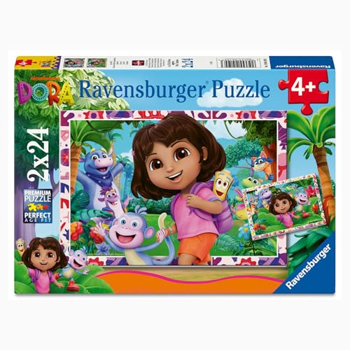 Ravensburger Puzzle Dora Los geht's! - 2x24 Teile Puzzle ab 4 Jahre | 2x24 Teile Dora Puzzle, Kinderpuzzle ab 4 Jahre, Ravensburger Qualität