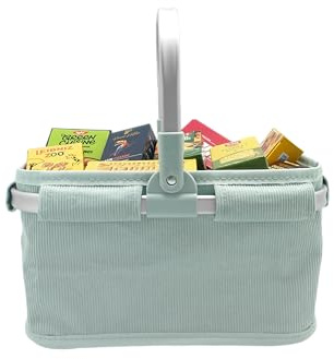 tanner DER KLEINE KAUFMANN TANNER Deco - Tragekorb aus Cord „Ocean Breeze“ mit Marken-Miniaturfaltschachteln (Abmessung 28 x 17 x 15,5 cm, Material Cord-Stoff) 5003.5