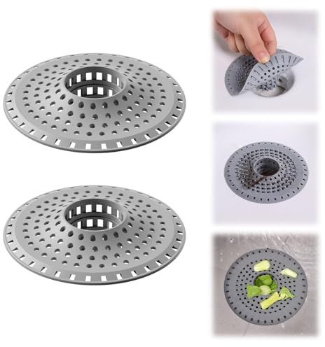 BelleVive 2 Pièces Attrape-Cheveux pour Baignoire, Attrape-Cheveux en Silicone pour Baignoire, Protecteur de Drain Tout-en-Un pour Douche, Conçu pour Drains Normaux
