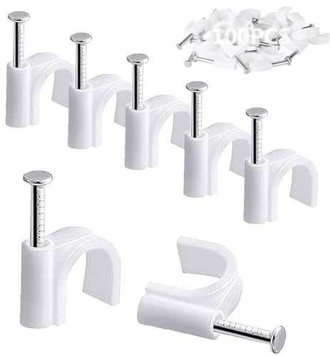 100PCS Round Cable Clips, 4MM Electrical Cable Wall Clip Nail Clips Management, Wire Tidy Clips Pins Cable Tacks for Ethernet, Electrical Wires