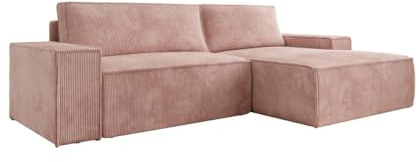 Luxusbetten24 Designer Sofa Corino in Cord mit Stauraum und Schlaffunktion | Bezug: Cord | Farbe: Rosé | Stellvariante: Rechts
