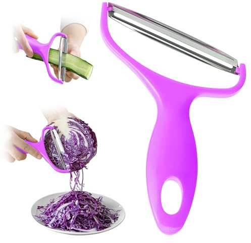 Upgrade 2 Pack Veggie Kohl Zerkleinerer für Krautsalat, Edelstahl, Gurken, Karotten, Kartoffelschäler, Reibe, Hobel, Küchenhelfer (lila)