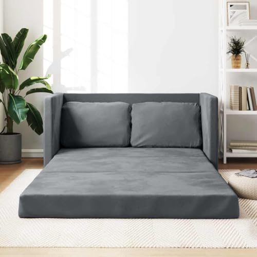 YITHOPI Bodensofa mit Schlaffunktion Dunkelgrau Bürosofas Wohnzimmersofas für Büro 122x204x55 cm Samt