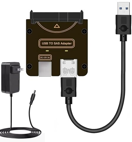 Sintech Carte adaptateur SAS vers USB 3.0, lecteur de disque dur SAS SATA USB 3.0 pour disque dur SSD 2,5 3,5 avec alimentation 12 V/2 A