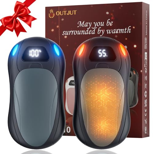 OUTJUT Hand Warmers Rechargeable 2 Pack, 6000mAH Electric Hand Warmer,Portable Pocket Warmer with 3-speed Heating, Gifts for Christmas, Outdoor, Skiing,Travel Essentials, Black Grey