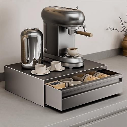 Mikrowellenständer aus Karbonstahl mit ausziehbaren Schubladen, Arbeitsplatten-Organizer für kompakte Mikrowellen, Kaffeestation und Küchengeräte, Grau, 35 cm