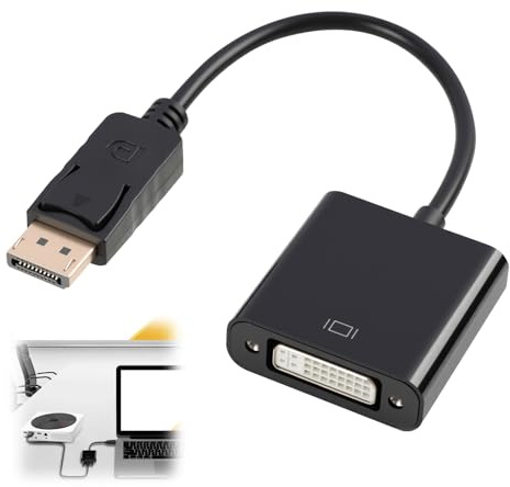 High-Performance DisplayPort to DVI Adapter (Male to Female), Compact Gold-Plated DP to DVI Converter for Laptop, Desktop, Projector, and HDTV, Supports 1080p Full HD, One-Way Signal Conversion