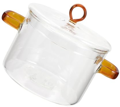Ipetboom High Borosilicate Glass Stew Pot with Lid Microwave-Safe Cooking Pot for Home Use Transparent Double-Handle Design for Easy Handling and Visible Cooking Process