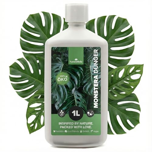 NatureHolic Monstera Dünger - Bio Flüssigdünger für Zimmerpflanzen 1000ml | Aktive Mikroorganismen, hoher Stickstoffgehalt, prachtvolle Blätter, vegan, haustiersicher, bis zu 400 L Gießwasser