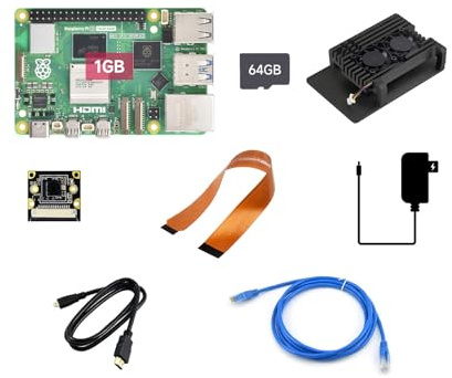 Waveshare RPI5-1GB Dual-Camera Kit A, Bundle with Raspberry pi 5 1GB, Equipped with 2× IMX219-77 Camera (79.3° FOV, 8MP, with CSI Cable), 64GB TF Card, Aluminium Alloy Case and so on
