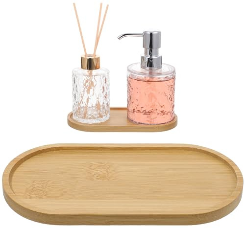 Hecila Bamboo Soap Tray Oval Soap Dispenser for Bathroom Wooden Soaps Dish Multi-Functional Countertop Bathtub Organizer Tray Kitchen Holders Jewelry Ring Dish Waterproof Easy to Clean Snack Trays