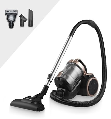 Tower T102004BLGPET RXP10PET Multi-Cyclonic Bagless Cylinder Vacuum Cleaner with Crevice Tool, Floor Brush, Small Brush, Pet Attachment, Automatic Cord Rewinder, 1.5L, 800W, Blush Gold