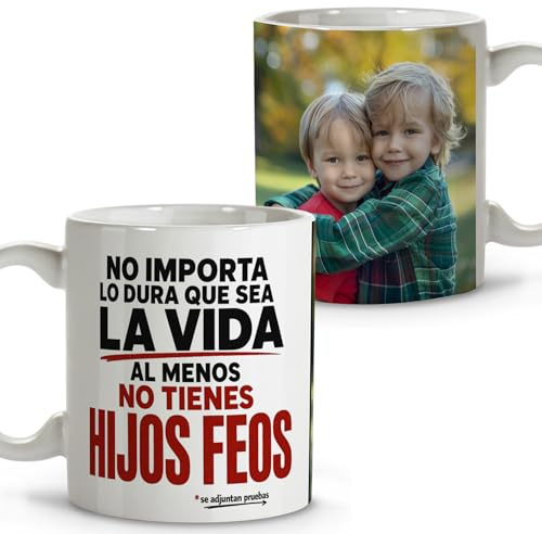 Taza Mama / Papa Personalizada con Foto. Detalles Dia de la Madre. Dia del Padre Regalos. Regalos para Mama Original. Apta para Lavavajillas. Taza 330ml Color Interior a elegir. Hijos Feos con Foto