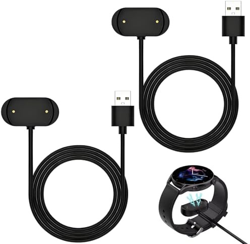 NYVOR 2er-Pack Magnetisches Ladekabel, kompatibel mit Amazfit GTR 4, GTR 3, GTR 3 Pro, GTS 3, GTS 4, T-Rex 2, Cheetah Pro – 2-Pin, USB-Ersatzladekabel für Smartwatches (100 cm)