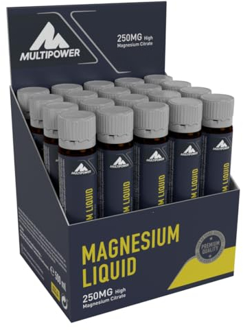 Multipower Supplements Magnesium Liquid im 20er Pack (20 Ampullen / insg. 500 ml) – Hochkonzentriertes Magnesiumcitrat unterstützt die Regeneration – Mineralstoff beugt Muskelkrämpfen vor