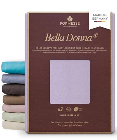 Formesse – Bella Donna Jersey. Edles Jersey-Spannbettlaken 90x190-100x220 cm - bis 30cm Höhe - 97% Baumwollzwirn, 3% Elastan, Aloe Vera und Arganöl/Spannbetttuch aus Deutschland - Flieder