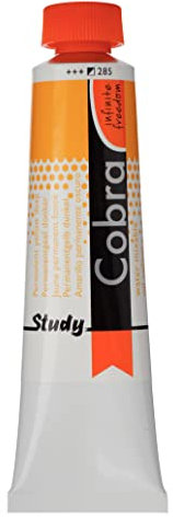 Cobra Study Couleurs à l'huile mélangeables à l'eau - Jaune permanent foncé 285 - Tube de 40 ml - Semi-Opaque - Haute résistance à la lumière - Sans solvant - Nettoyage facile