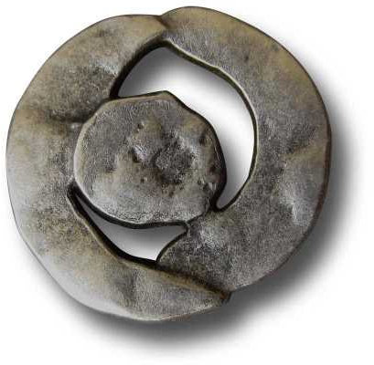 Knopfparadies - 5er Set außergewöhnliche, leicht unrunde Knöpfe mit Durchbruch/altsilberfarben/Metall/Ø ca. 11 x 12mm