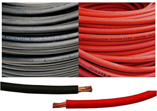 Câble flexible en cuivre pur pour batterie de soudage Calibre 6 6 AWG 2,5 m Noir + 2,5 m Rouge