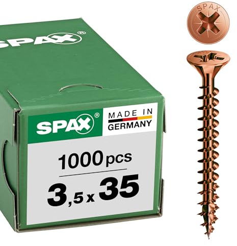 SPAX Universalschraube, 3,5 x 35 mm, 1000 Stück, Kreuzschlitz Z2, Senkkopf, Teilgewinde, 4CUT, Brüniert C1A, 1081140350355