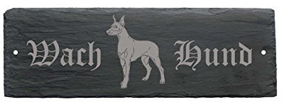Schiefer wetterfestes Schild WACHHUND Dobermann - Türschild Hund 22 x 8 cm