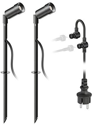 ledscom.de LED Gartenstrahler Spico schwarz mit Erdspieß für außen IP44 je 125lm kalt-weiß 2er Set