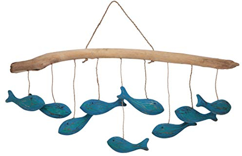 GURU SHOP Mobile aus Holz, Handgemacht in Indonesien - Fischschwarm, Blau, 50x70x4 cm, Windspiele & Klangspiele