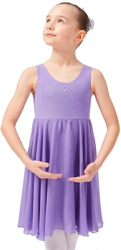 tanzmuster Ballettkleid Helena mit breiten Trägern und langem Chiffon Röckchen. Besonderer Ballettanzug mit Glitzerstein in rosa und hellblau.