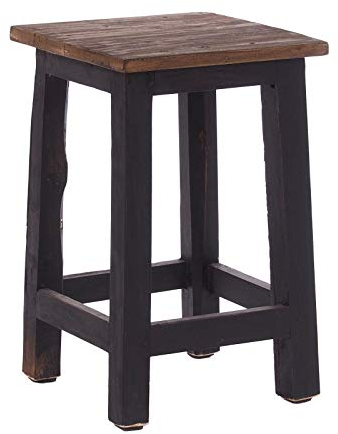 DESIGN DELIGHTS RUSTIKALER Holz SITZHOCKER Madero | 48x30x30 cm (HxBxT), Recyclingholz | Holzhocker | Farbe: 04 schwarz-Natur
