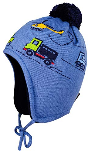 maximo Baby-Jungen mit Fahrzeugmotiven und Pompon und Bindeband Mütze, Blau (Denim/Navy 4048), (Herstellergröße: 47)