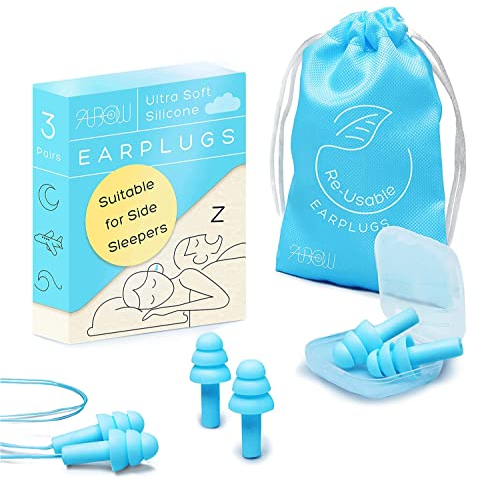 ANBOW - Tapones de silicona reutilizables para los oídos, resistentes al agua, reducción ruido, dormir, nadar, ronquidos, conciertos, con un índice 32 dB más alto, 3 pares bolsa viaje