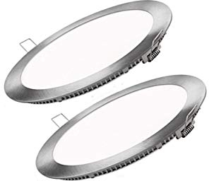 ONSSI Placa LED de Techo 20W 2000lm SuperSlim Redondo Φ220mm (Pack 2) Foco Downlight de Techo Panel LED Empotrado Marco Plata (Blanco Neutro,4000k)