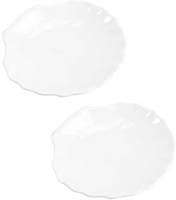 HEMOTON 2 Stück Keramikplatte Dekorative Keramik Muschelform Nelumbinis Serviertablett Porzellan Obst Dessert Mittagessen Pasta Mahlzeiten Teller Größe