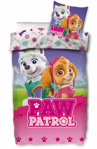 Mädchenbettwäsche Paw Patrol Bettwäsche 135x200 80x80 Kissen-Bezug Baumwolle Mädchen Bettwäsche Paw Patrol Skye Everest