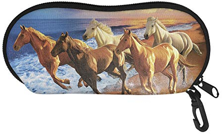 Showudesigns Brillenetui für Sonnenbrillen, weiches Etui, leicht, tragbar, mit Reißverschluss, Brillenetui mit Gürtelclip Gr. Einheitsgröße, Pferd Sonnenuntergang