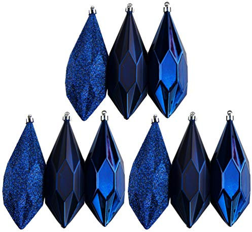 9 Large Geo Midnight Blue Christmas Tree Tear Drop 13cm Baubles Decorations